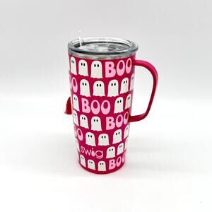 Swig Life 22 oz Travel Mug Tumbler Faboolous Pink BOO Glow In Dark Halloween NEW